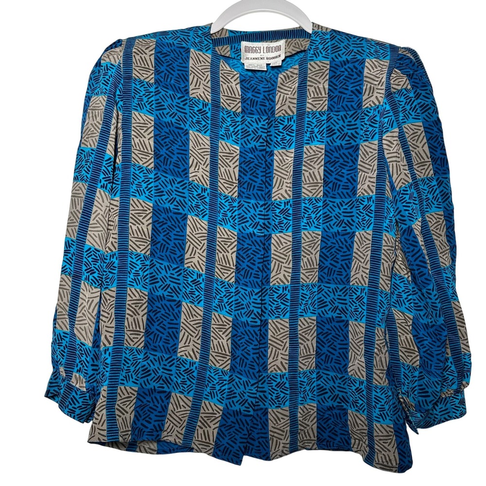 Maggy London by Jeannene Booher Silk Abstract Print‎ Long Sleeve Blouse Size 4